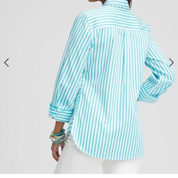Chicos No Iron Stretch Stripe Shirt Size 0/XS - Picture 2 of 14
